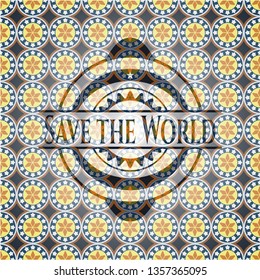 Save the World arabesque badge. arabic decoration.