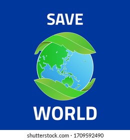 Salvemos el mundo, el mundo asiático con colores verdes y azules