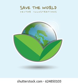 Save The World Blue Earth Vector illustrations