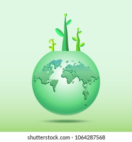 Save the world by planting forest, city sustainable nature ,Green earth with tree, Ecology concept,  Vector illustration and abstract background.