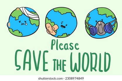 save the world cartoon character design illustration