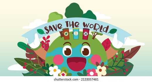 Save The World Concept, Beautiful, Clean And Plenty Earth, Vector, Illustration