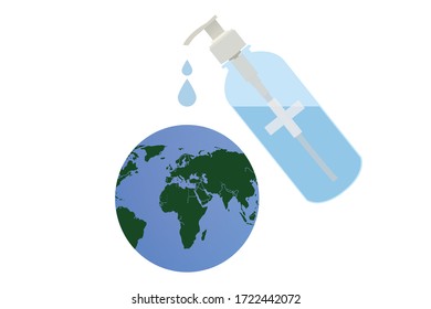 Concepto "Salvar el mundo": mundo limpio con gel de alcohol, prevenir la infección del virus Covid-19, personas seguras
