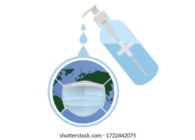 Save World concept - Clean world with alcohol gel, prevent infection of Covid-19 virus, safe people