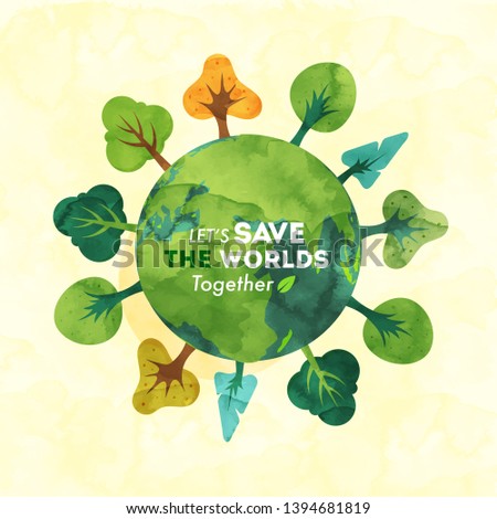Save The World concept with ecology earth globe on yellow background.