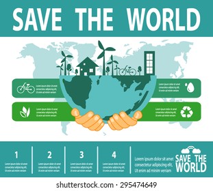 Save the World Concept , Green City, environment, ecology infographic