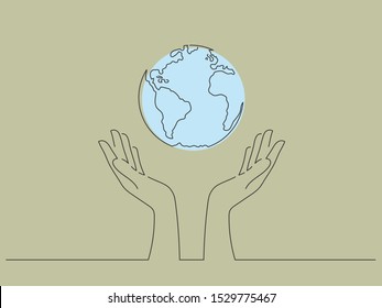 Save The World Concept Isolated Line Drawing, Vector Illustration Design. Climate Change Collection.