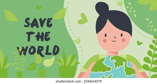 Save the world concept. Woman hugging planet earth