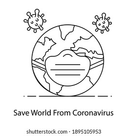 
Save world from coronavirus, linear outline concept icon