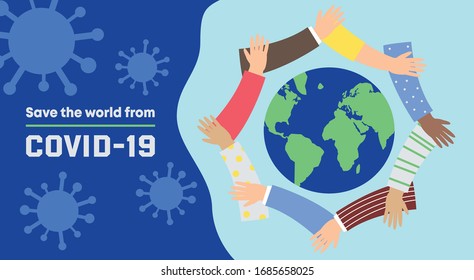 Save the world from Covid-19, blue background, Join together to protect