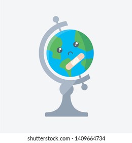 save the world cute sweet sad face globe creative. global warming poor planet isolated flat design. earth day cartoon & hour. damage concept vector clean. Helplessness care graphic icon  illustration 