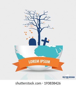 Save the world, Dry tree on a globe. Vector illustration.