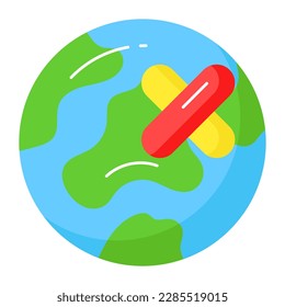 Save the world and earth, bandage on world globe showing icon of healed earth, premium vector
