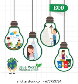 Save World. Eco concept. Flat design illustration. 