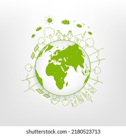 Save the world, Eco friendly, Sustainability development and World environmental day, Vector illustration