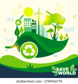 Save the World eco Green Concept Poster for Campaign Earth Day 
