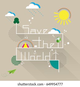 Save the world with eco and nature concept.Flat line design vector illustration.