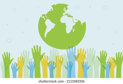 salvar el concepto de ecología mundial. siluetas de manos levantadas Adecuadas para carteles pancartas para el Día de la Tierra