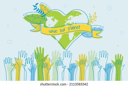 save the world Ecology concept. silhouettes of hands raised up Suitable for posters flyers banners for Earth Day