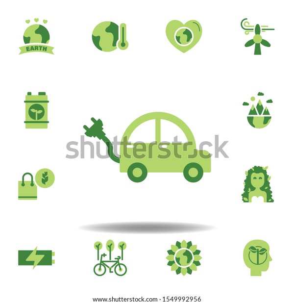 save the world,\
electric car colored icon. Elements of save the earth illustration\
icon. Signs and symbols can be used for web, logo, mobile app, UI,\
UX on white background