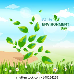 Save World Environment Day Ecology Protection Holiday Greeting Card Flat Vector Illustration