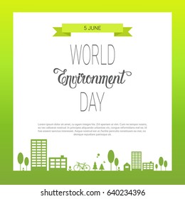 Save World Environment Day Ecology Protection Holiday Greeting Card Flat Vector Illustration