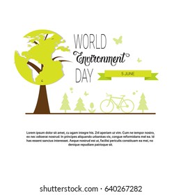 Save World Environment Day Ecology Protection Holiday Greeting Card Flat Vector Illustration
