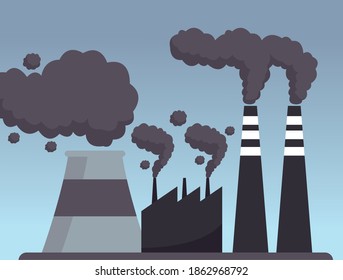 save the world environmental poster with factory polluting scene vector illustration design