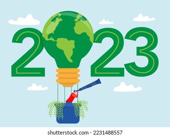 Save the world ,ESG and green business use telescopic on balloon with policy concept in the year 2023. renewable, green, safe and long term source concept vector save the world