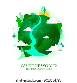 save world with fix climate change vector illustration, let's together protect our planet by greening the environment and keeping the environment clean