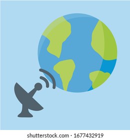 save world flat design from corona virus & network radar vector. global earth isolated contagious. Work from home while the coronavirus spreading. Broadcasting & reception on viral Globe or planet