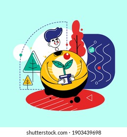 save the world flat vector style character cartoon concept