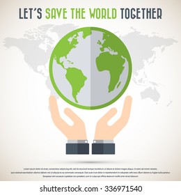 Save the World and Go Green Concept wit detailed world map background