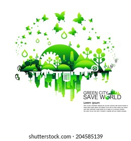Save world and green city background