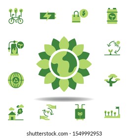 save the world, green earth colored icon. Elements of save the earth illustration icon. Signs and symbols can be used for web, logo, mobile app, UI, UX on white background