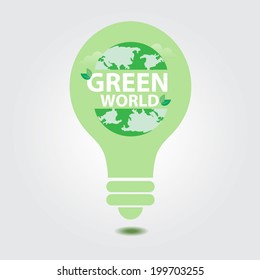 Save The World Green Light Bulb Vector Illustration.