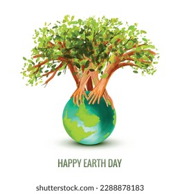 	
Save the world and hands tree happy earth day background