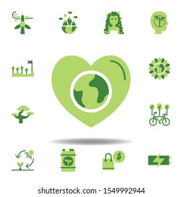 save the world, heart colored icon. Elements of save the earth illustration icon. Signs and symbols can be used for web, logo, mobile app, UI, UX on white background