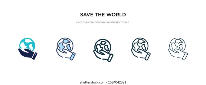 save the world icon in different style vector illustration. two colored and black save the world vector icons designed in filled, outline, line and stroke style can be used for web, mobile, ui