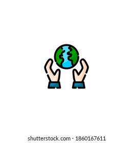 Save the world icon. Ecology icon. Simple, flat, outline, black, color.