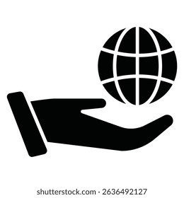 Save the world icon Flat outline fill black and white