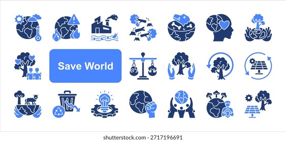 Guardar Conjunto de iconos del mundo con Vector simple Clima, Crisis, Sostenibilidad, Renovable, Conservación, Acción, Unidad.
