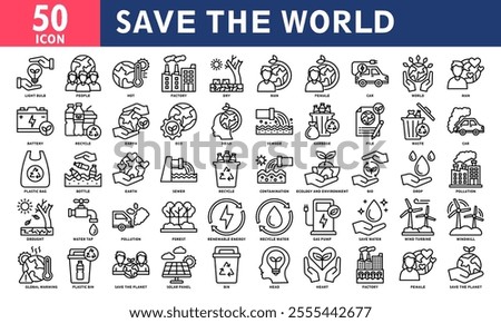 Save The World Icon Set Collection. Simple Line Vector