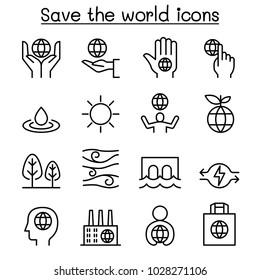 Save the world icon set in thin line style