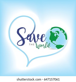 Save the world illustration collection with calligraphy in clean background. Vector isolated