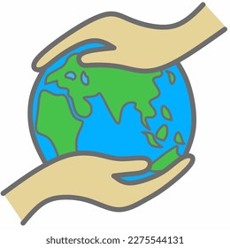 Save the World illustration. Globe And Earth Doodle Hand Icon.