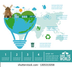Save the world infographic, save planet, Earth Day,recycling, Eco friendly, ecology concept, isolated on white background vector illustration