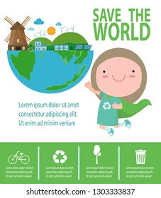 Save the world infographics, save planet, Earth Day,recycling,  Eco friendly, ecology concept, isolated on white background vector illustration