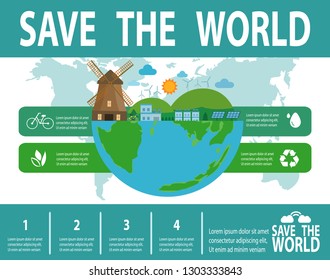 Save the world infographics, save planet, Earth Day,recycling,  Eco friendly, ecology concept, isolated on white background vector illustration