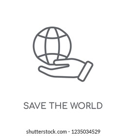 Save the world linear icon. Modern outline Save the world logo concept on white background from Ecology collection. Suitable for use on web apps, mobile apps and print media.